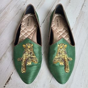 Birdies x Ken Fulk RARE Green Flats with Leopard Embroidery